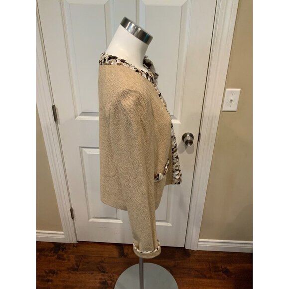 St. John Anise Melange Tan Wool Crepe Zip-Up Jacket Silk Trim $1,195 Size 12 NWT - Picture 4 of 7